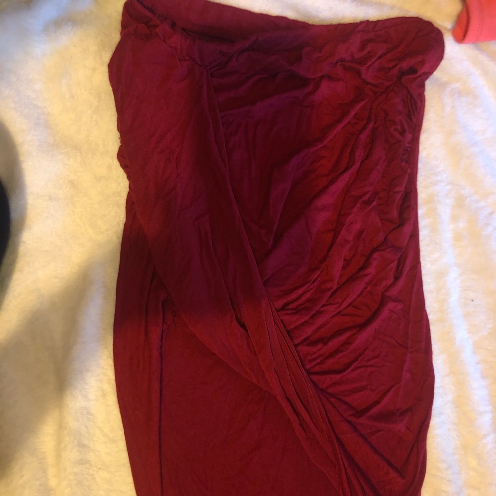 red long skirt *has a slit*